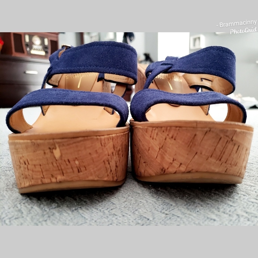 Dolce Vita Rita Blue Suede Cork Platform Sandals - Picture 4 of 8